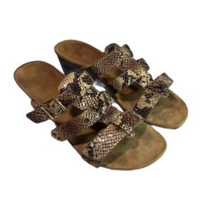 Vionic slip on SNAKE PRINT wedge SLIDE sandal SIZE 10 BROWN